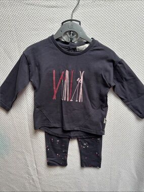Miles Baby Grey Cotton 2 pc LS Shirt & Legging Set with Pink Graphic Accents NWT